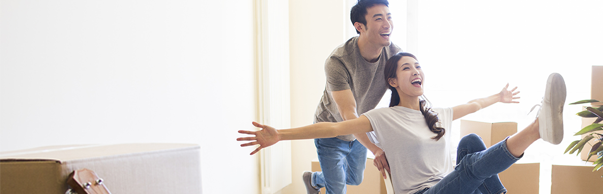 Excited couple in their new home; image used for HSBC Vietnam Loans page