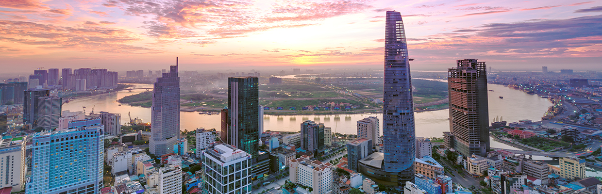 Panoramic view of Ho Chi Minh City at dawn; image used for HSBC Vietnam COVID-19 Relief Measures page