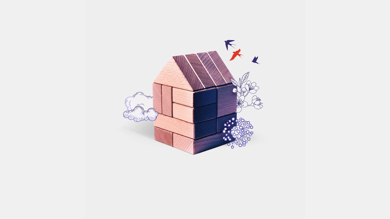 Building block in the shape of a house