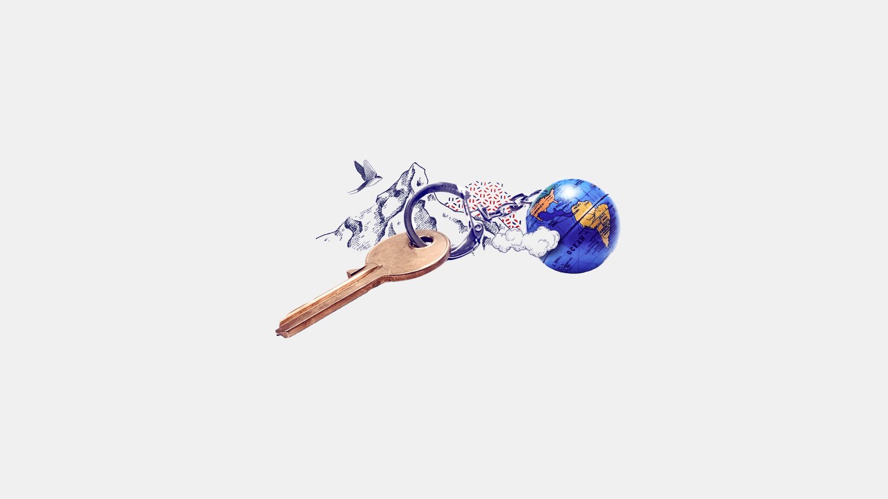 Key chains with a blue globe