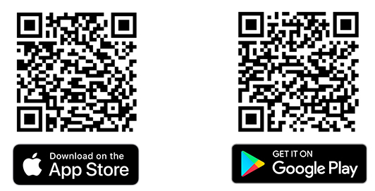icon for QR，left for App store and right for google play