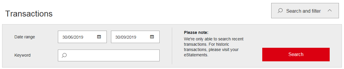Screenshot of Move Money function on Online Banking environment