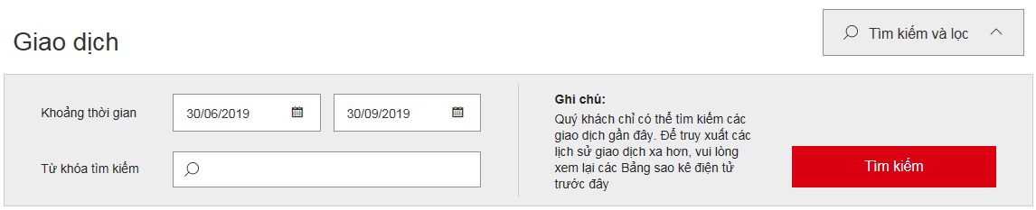 Ảnh chụp màn hình chức năng Move Money trên Ngân hàng Trực tuyến