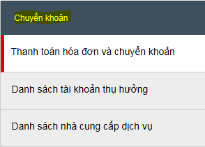 Ảnh chụp màn hình cách tra cứu giao dịch trên Ngân hàng Trực tuyến