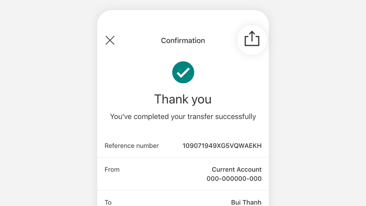 Tap Share icon on the top right to share the transfer receipt