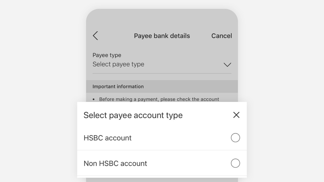Select payee account type