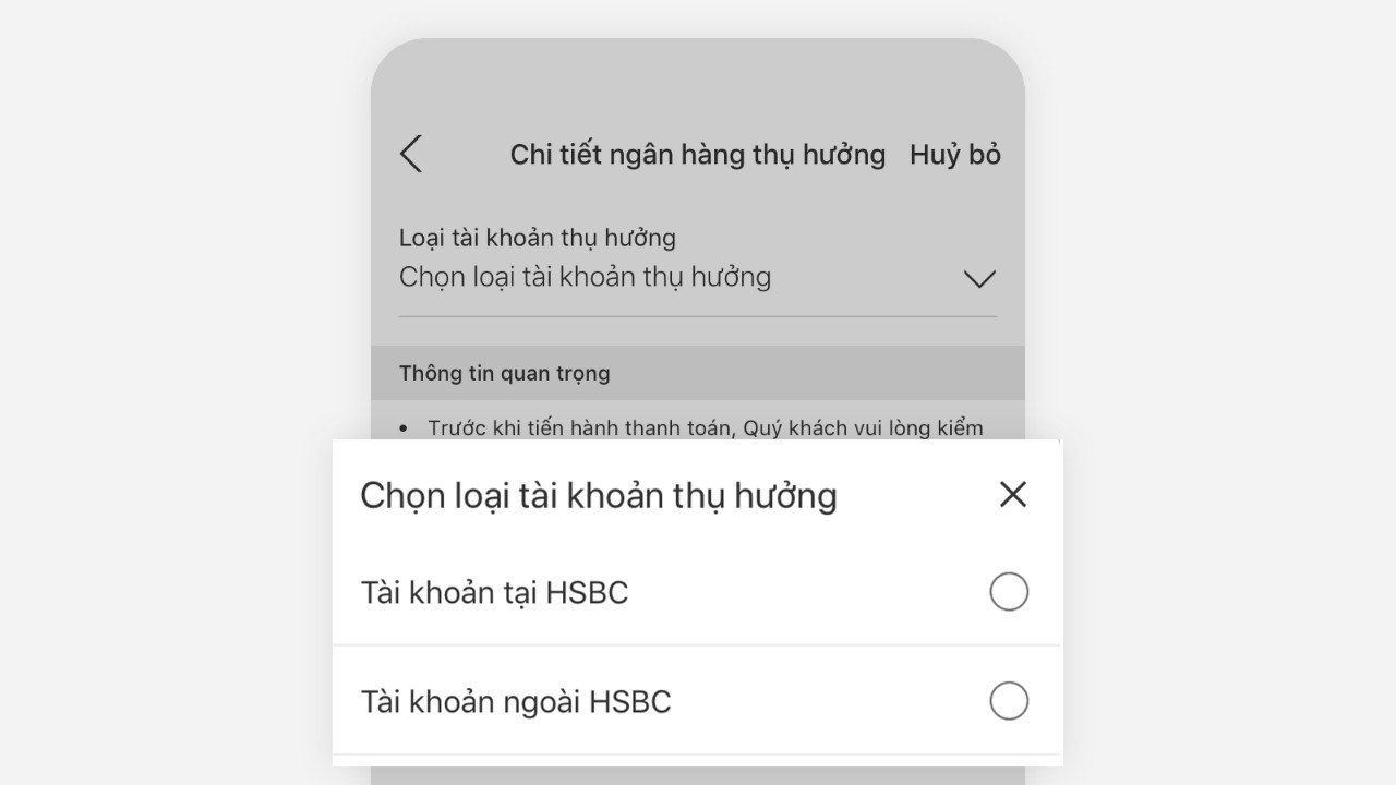 Chọn loại tài khoản thụ hưởng